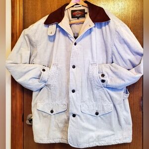 Men's Cotton Corduroy Barn Coat w/Brown Leather Collar Quilted Flannel Lining XL